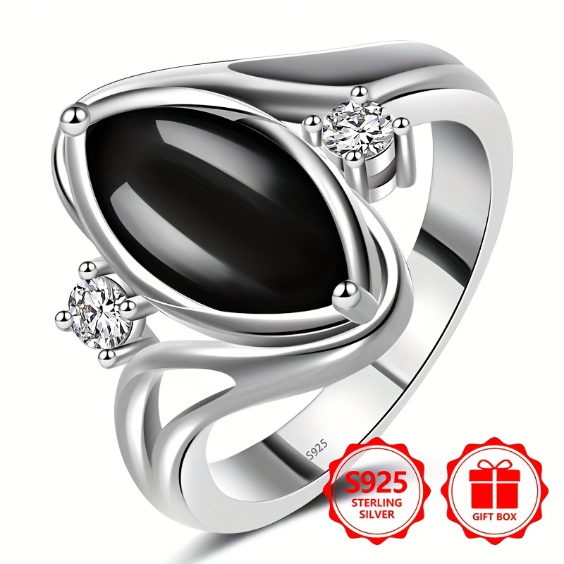 925 Silver Women's Ring with Oval Agate Stone - Perfect Gift